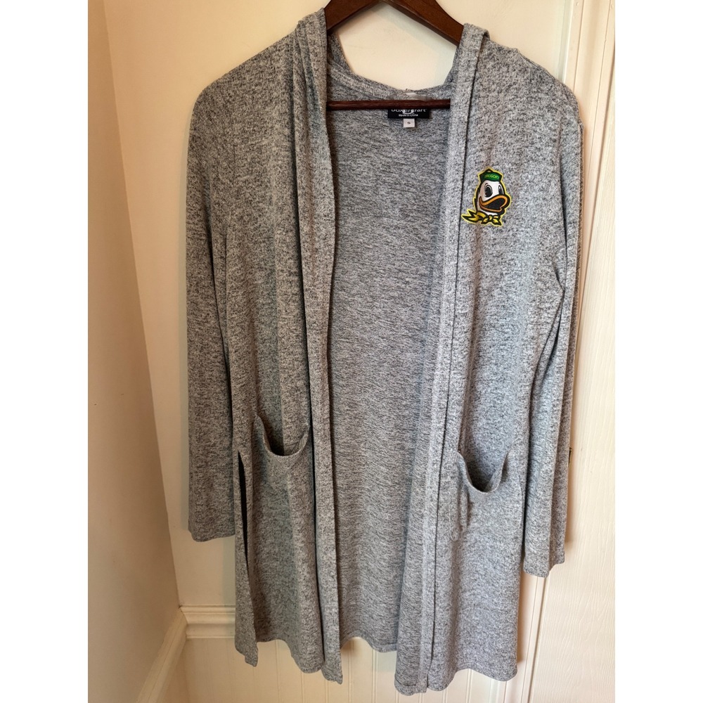 Boxercraft Oregon Ducks Hooded Cardigan Grey Marl Open Front Duster Small